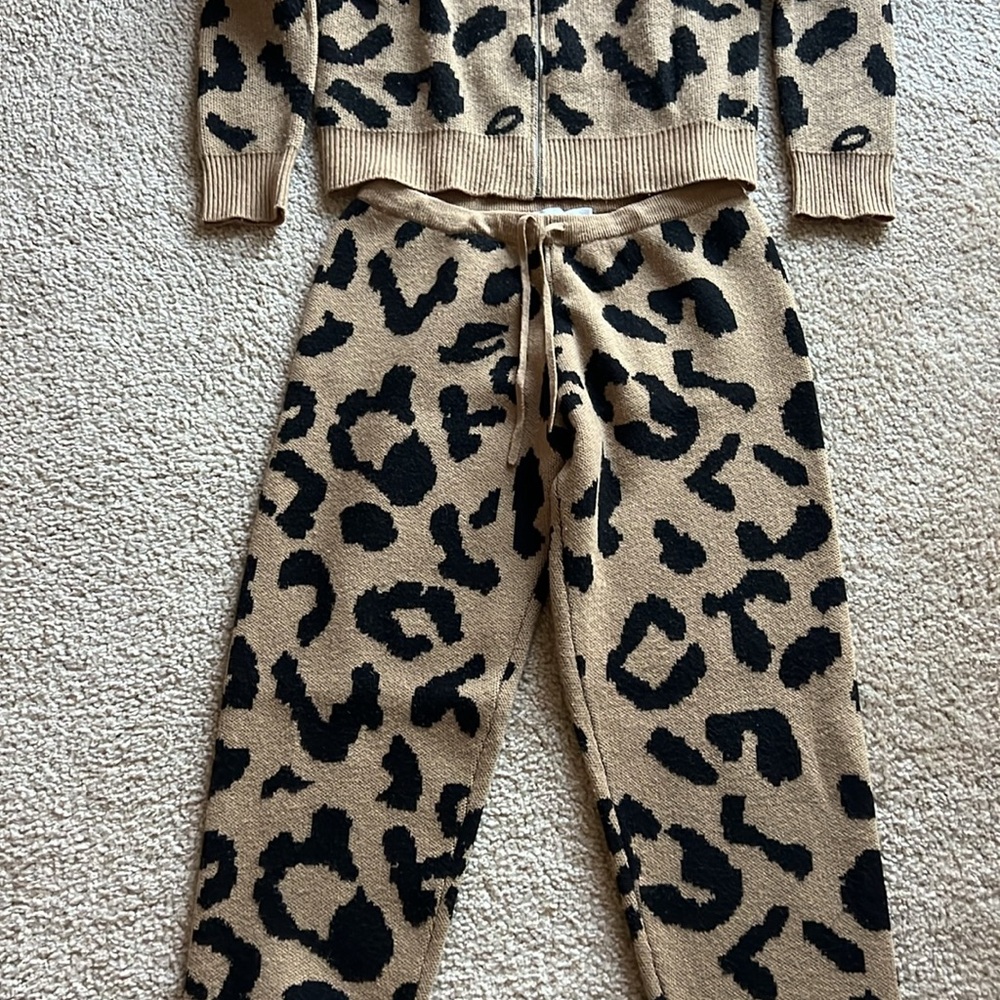 ๐ฅ MADELEINE THOMPSON Animal Print Mock Neck Zip Up Sweater and Pants Size S - Picture 3 of 17